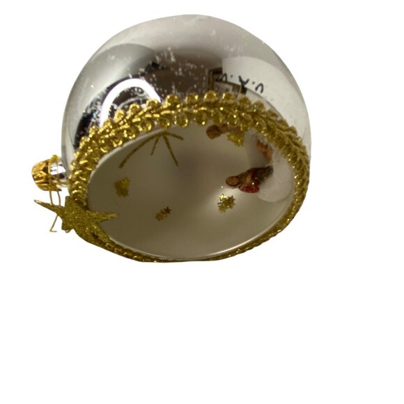 Mouth-Blown Glass Christmas Nativity Ornament  Silver Ball Gold Star Italy 5" - Picture 7 of 8